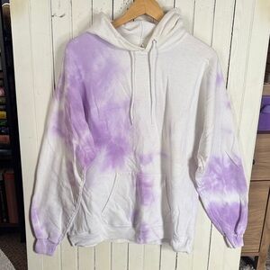 Hanes Hoodie White Purple Tie Dye Size L